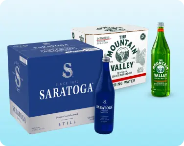 Assorted bottles of premium sparkling water.